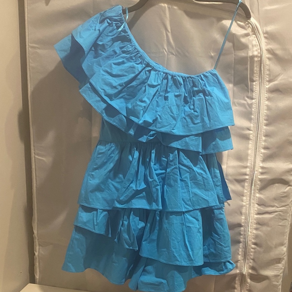 Blue One-Shoulder Ruffle Romper - Picture 4 of 6